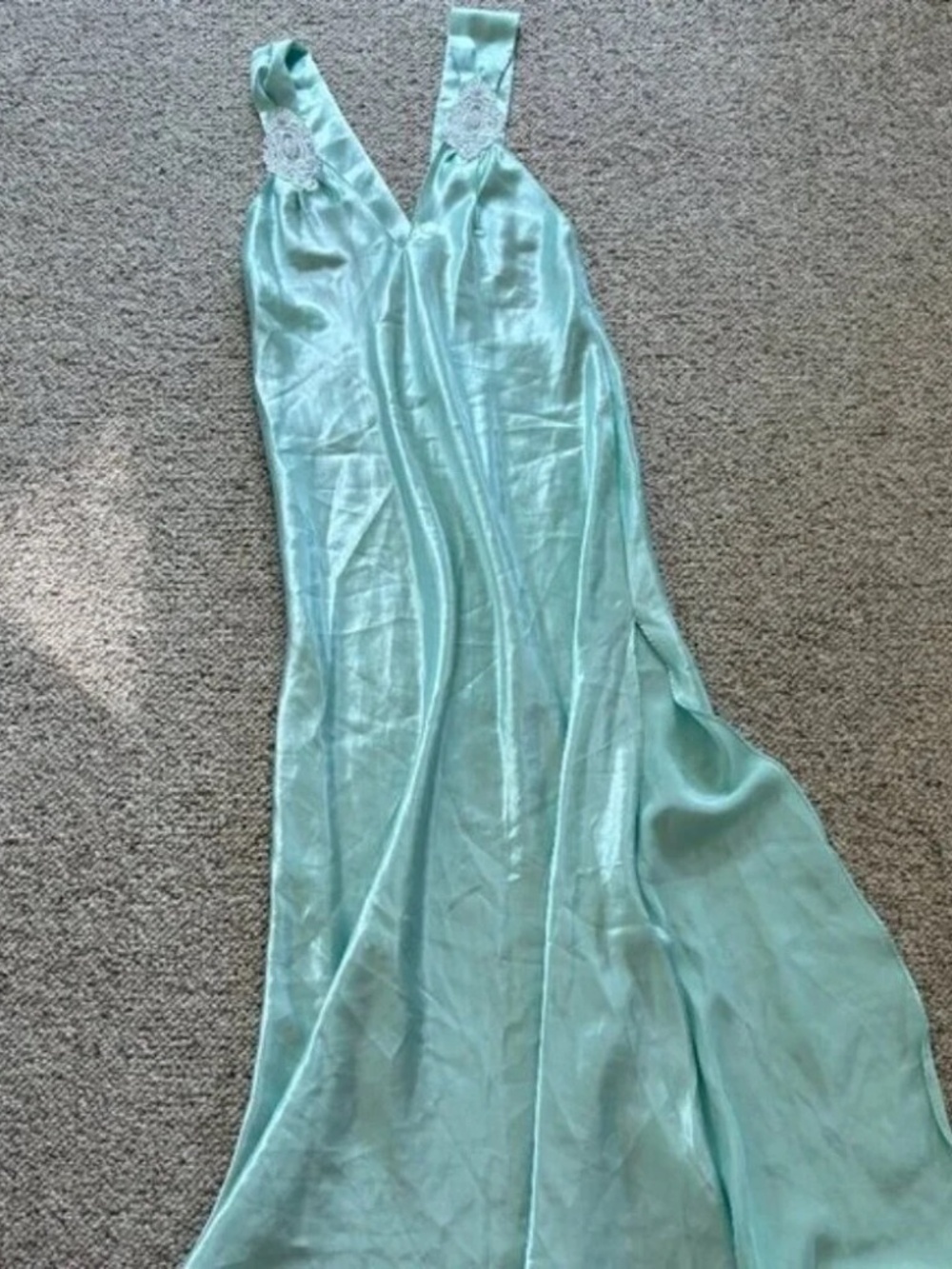 Vintage Seafoam Satin Lace Slip Dress | Cottagecore Fairycore Romantic Chemise